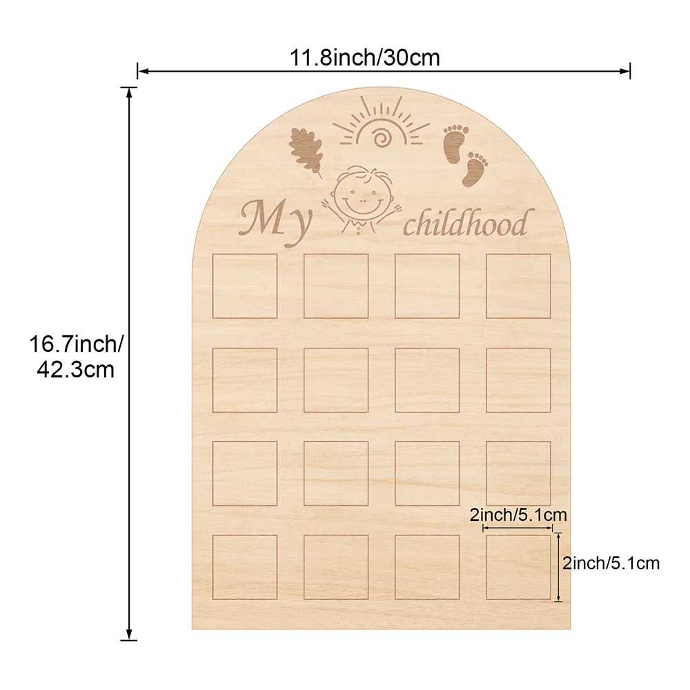 My Childhood Photo Display Wood Board Milestone Memories Pictures - Ideal for Baby Showers, Birthdays, and Keepsake Gifts