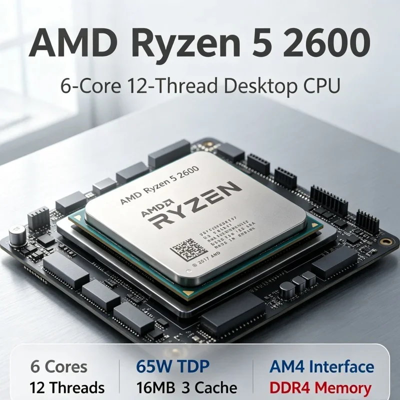 Processador AMD Ryzen 5 2600 3.4GHz 6C/12T Socket AM4 65W CPU para Desktop Gamer DDR4 16MB Cache 12nm YD2600BBM6IAF