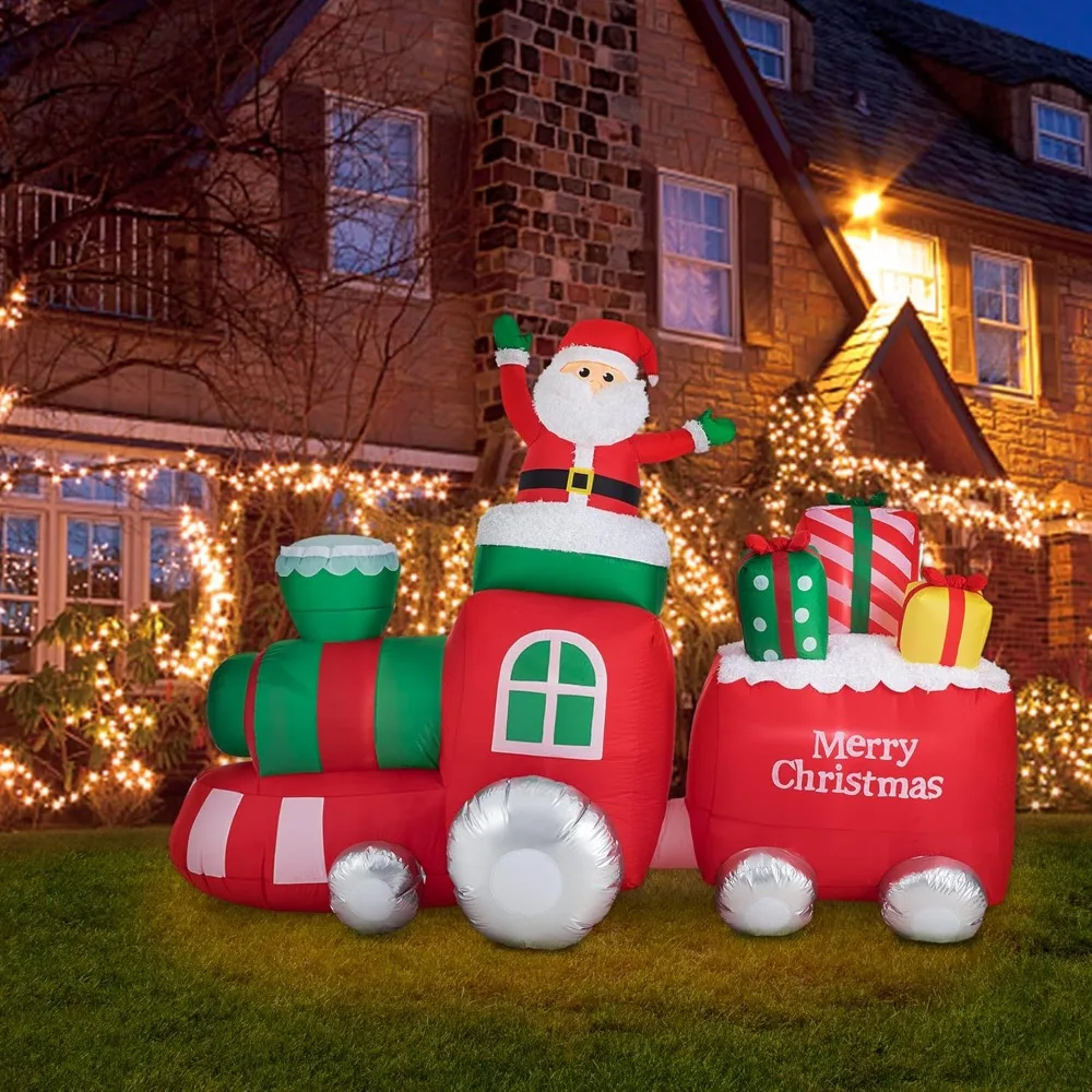 Christmas 8FT Santa Claus on Pick Up Train Built-in LED Xmas Holiday Inflatable Decor Yard