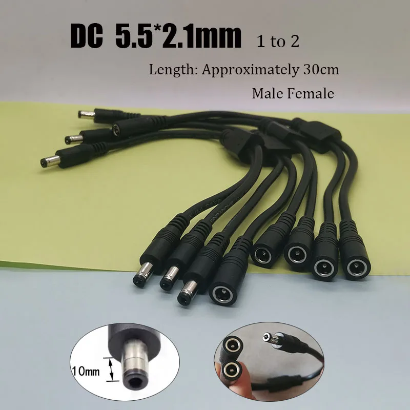 1PCS DC 5.5*2.1mm 1 To 2 Connector Male To Female Plug DC Power Splitter Cable CCTV LED Strip Light Power Supply Adapter 18AWG