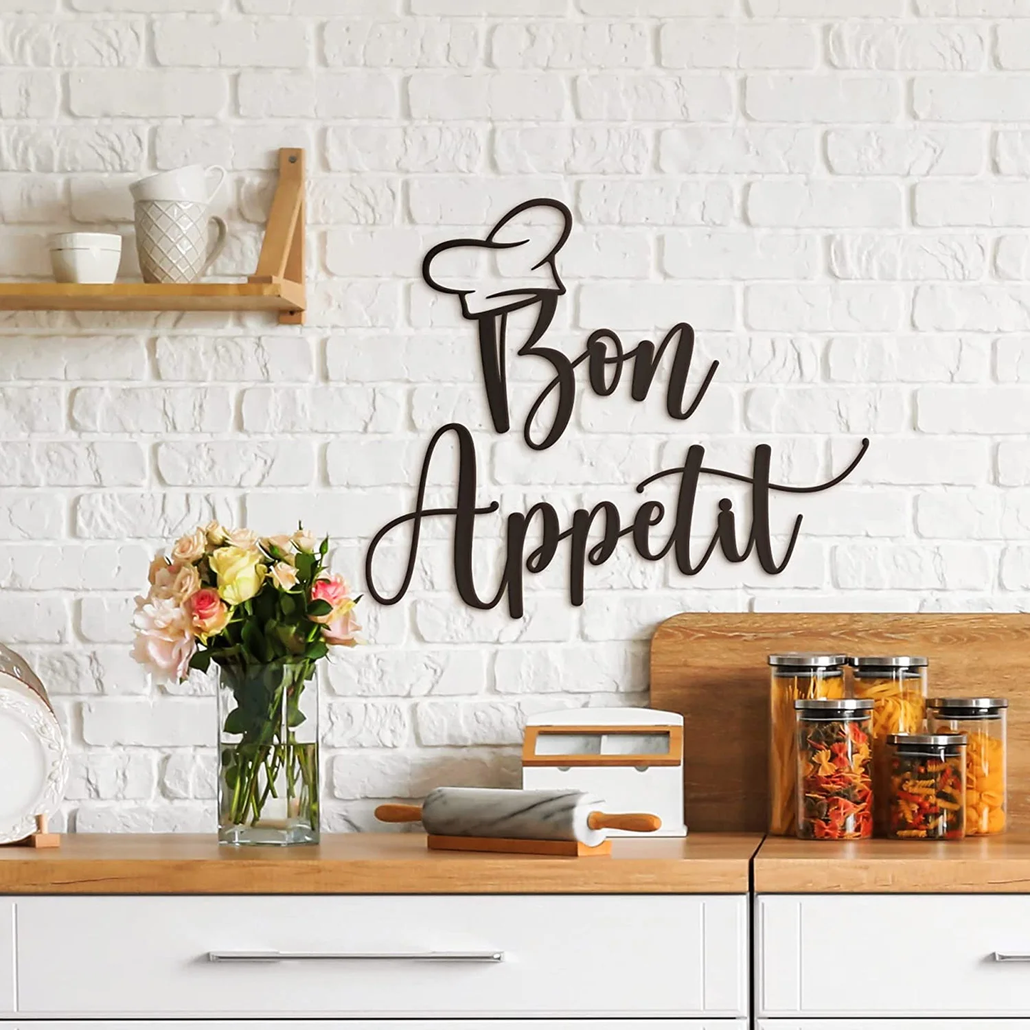 French text bon appetit Iron Frase Wall Hanging For Kitchen Room Decor Metal Cook Sign