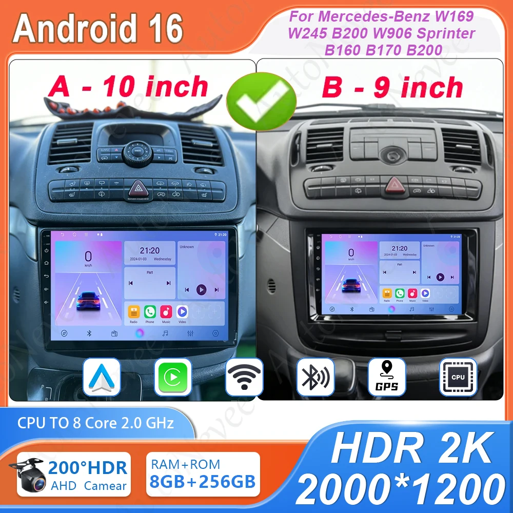 

Android 16 Car For Mercedes-Benz W169 W245 B200 W906 Sprinter B160 B170 B200 radio Multimedia Video Navigation Stereo Radio BT