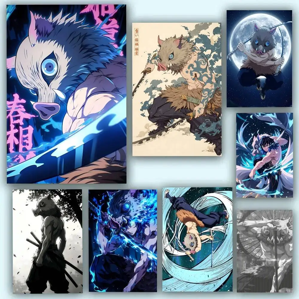 I-Inosuke Hashibira Japanese samurai Anime Posters Self Adhesive Waterproof Ideal For Living Room Bedroom Bar Decoration