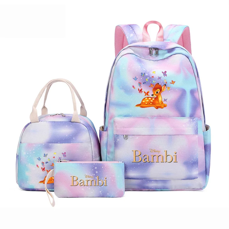 

3Pcs/Set Bambi Backpack Colorful Bag Girls School bags Teenager with Lunch Bag Travel Mochilas