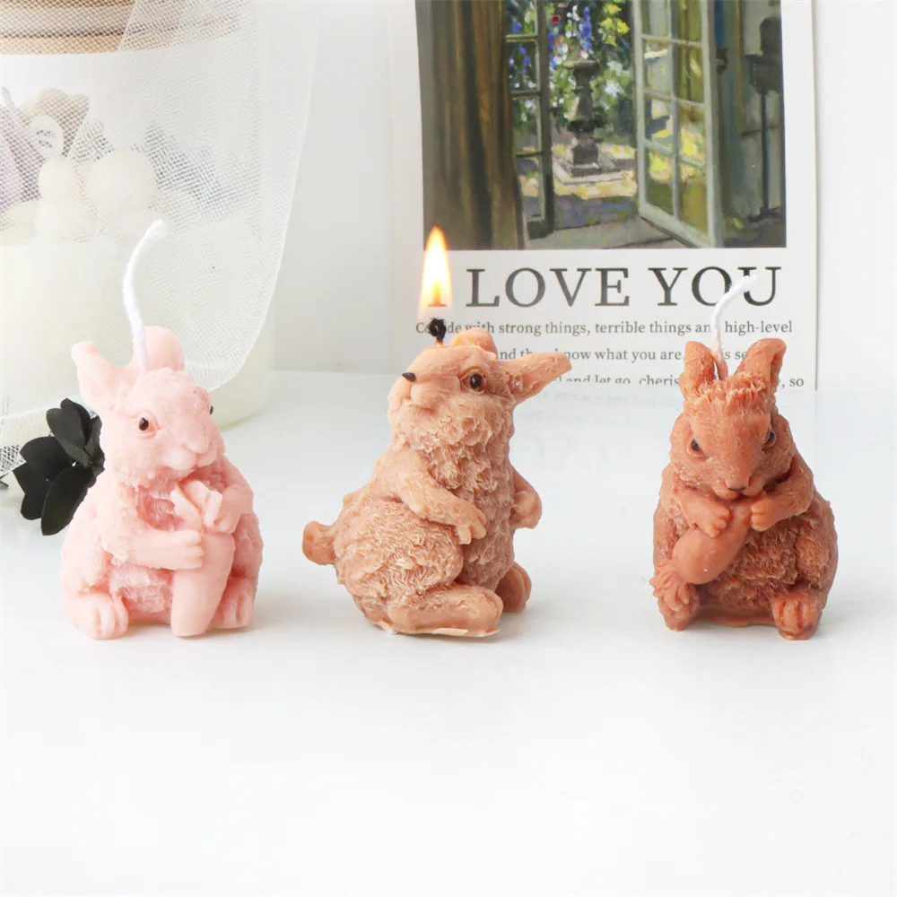 Silicone Rabbit Aroma Candle Silicone Mold Cute 3D Decorative Resin Mold Unique Easter Bunny Plaster Soap Mold for Easter