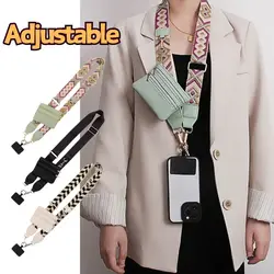 Correa de teléfono ajustable con bolsa con cremallera para mujer, cordón antipérdida para teléfono móvil, collar cruzado, correas de cordón, accesorios para bolso