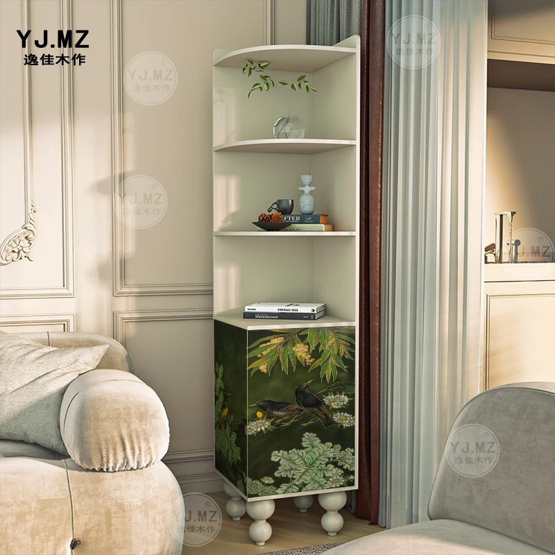 Comodino per camera da letto in legno massello francese retrò con fiori e uccelli