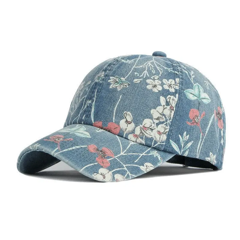 LDSLYJR Spring Denim Flower Print Casquette Baseball Cap Adjustable Outdoor Snapback Hats for Men and Women 170