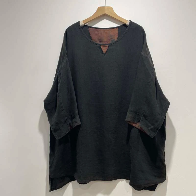 

Женские повседневные футболки из 100% льна, новинка 2026 года, весенний винтажный стиль, однотонные, свободные, оверсайз, с круглым вырезом, M2276