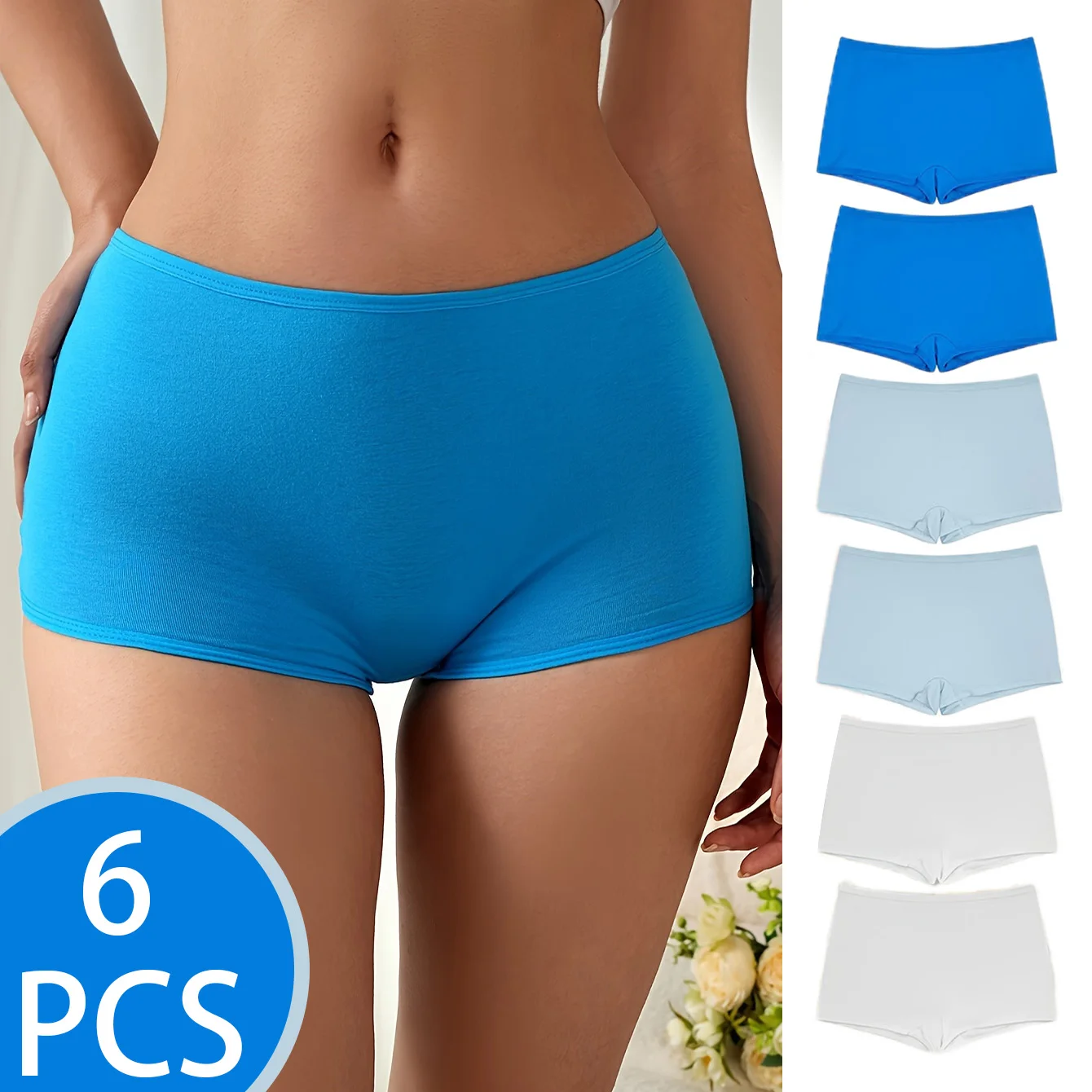 

Комплект из 6 простых хлопковых женских трусов-боксеров Blue Ocean Color Block, удобное нижнее белье для девочек
