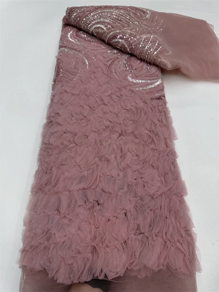 Luxury African French Mesh Embroidery Lace Fabric Nigerian beads Sequins Lace Fabric For Wedding Dress Sewing Material.