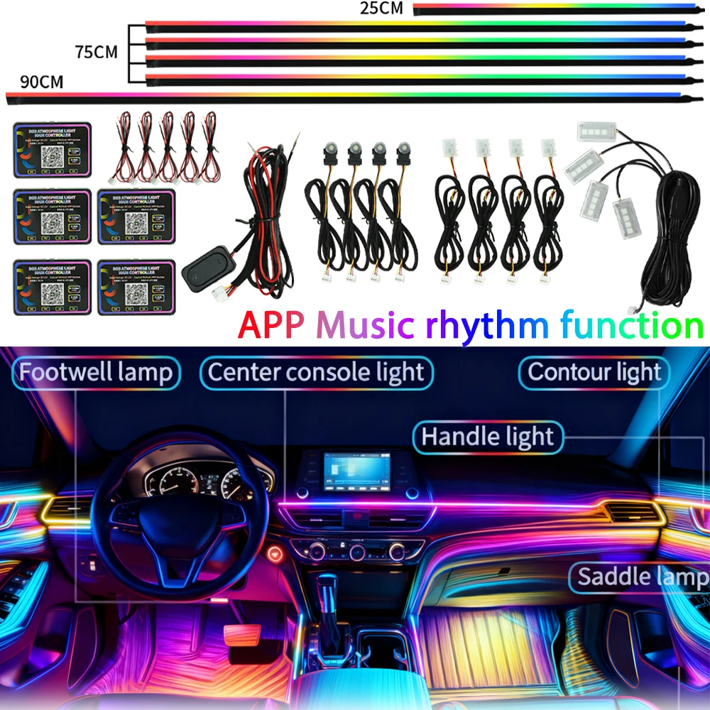 

Car Ambient Light Kit For Benz Tesla VW BMW DIY Function Control Dual Zone Acrylic Guide Strip Decorative Atmosphere Lamp
