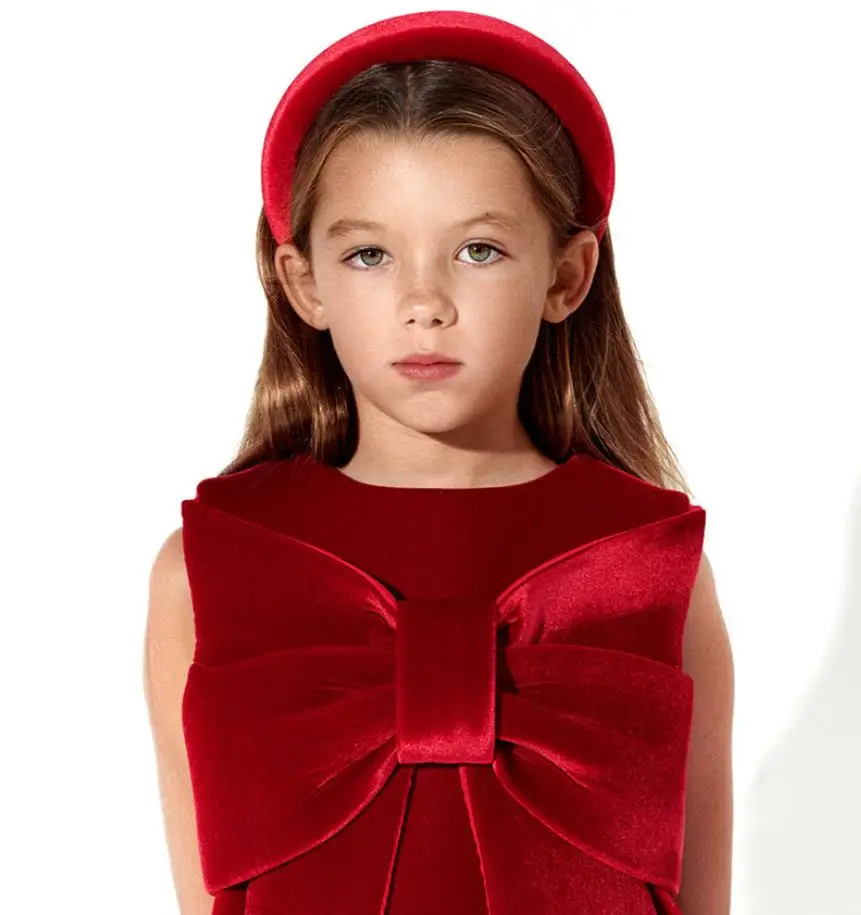 2024 New Year Child Big Bow Red A-line Dress Birthday Baptism Party Princess Gown For Girls Clothing 1-8 Year A3309