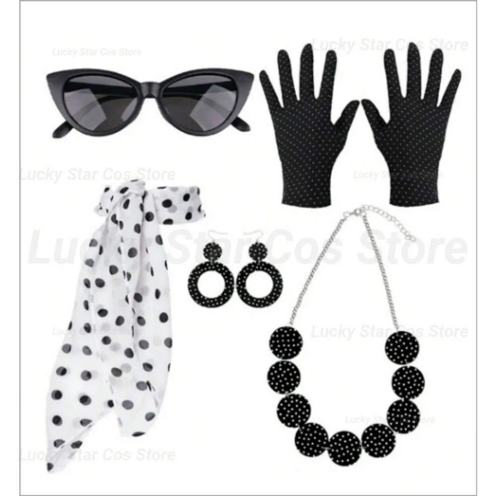 

50s Retro Costume Accessories Polka Dots Red Black Style Vintage Outfit for 1950s Theme Party Cosplay