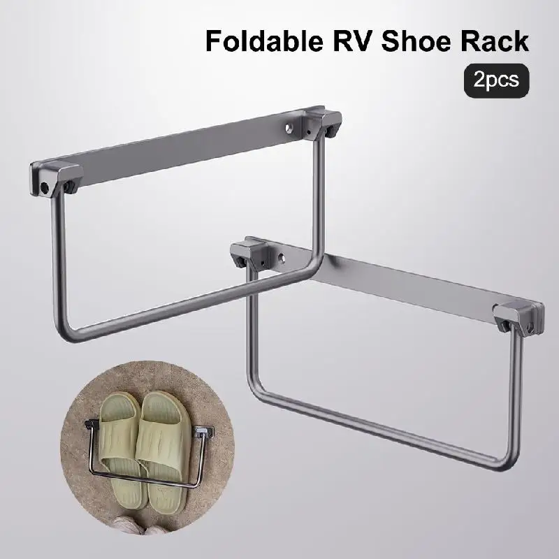 2Pcs Foldable RV Shoe Rack Aluminum Camper Shoe Organizer Wall-Mounted Shelf Efficient Holder And Storage Rack For Various Shoes