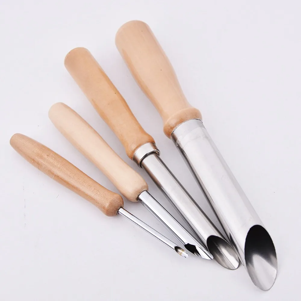 4 PCS Wooden handle carving tools and soil extruders are used for drilling holes in ceramic crafts and jewelry production