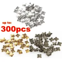 300 Pcs 200pcs 100pcs Tibetan Silver / Gold Tone Alloy 4 Leaf Bead Caps for Jewelry Making Findings 6mm Beads DIY Craft