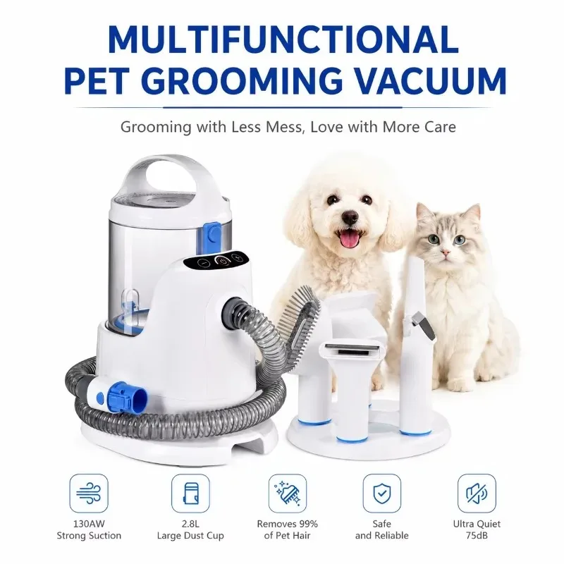 

2026 5-in-1 Professional Pet Grooming Vacuum Cleaner Kit Low Noise Electric Clipper with Smart Suction for Cat Dog Pet Shop