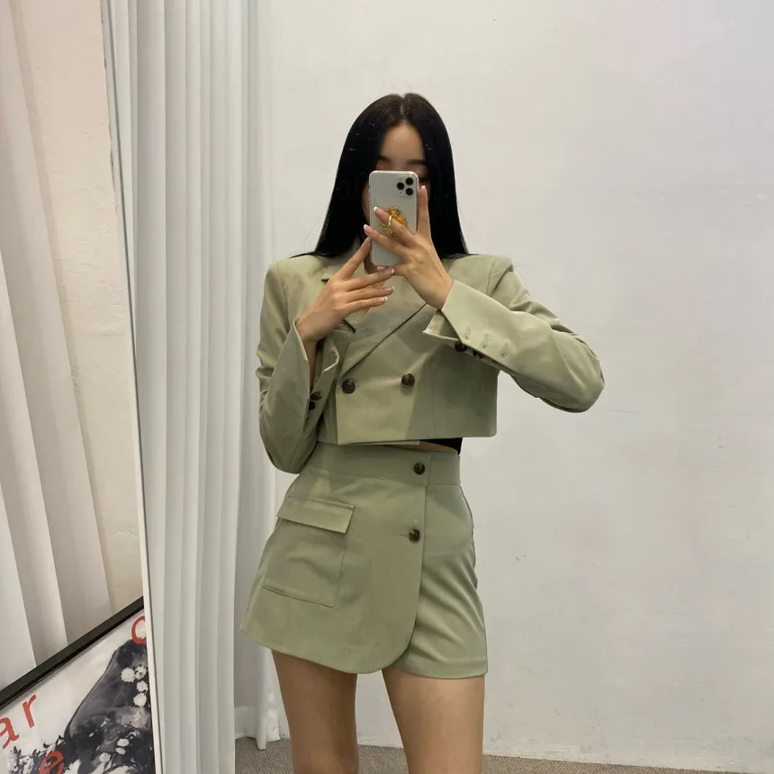 

Women's Suit Set Long Sve Turn-down Collar High Waist Anti-lift Skirt Two-piece Faionable Autumn Outfit Polyester