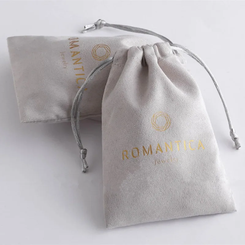 

50 Gray personalized logo print custom drawstring bags jewelry packaging bag skincare package pouches cosmetic bags gray flannel