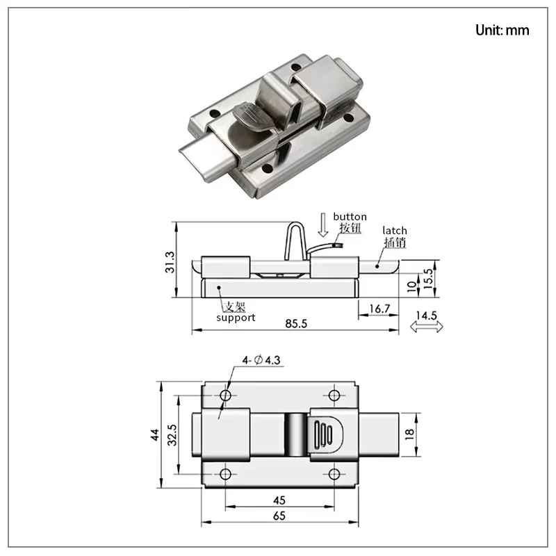 أقفال مسامير صناعية من الفولاذ المقاوم للصدأ لأبواب الخزانات، صندوق أدوات بإبزيم السيارة، معدات ميكانيكية - أجهزة أمنية متينة #5