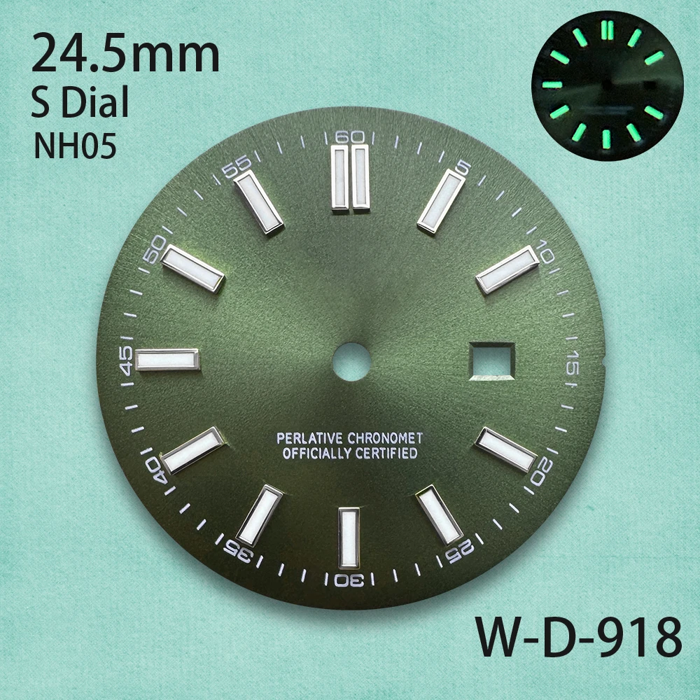 24.5mm High Quality S Logo Sunburst Dial Suitable For NH05 Movement Green Luminous Ladies' Watch Modification Accessories