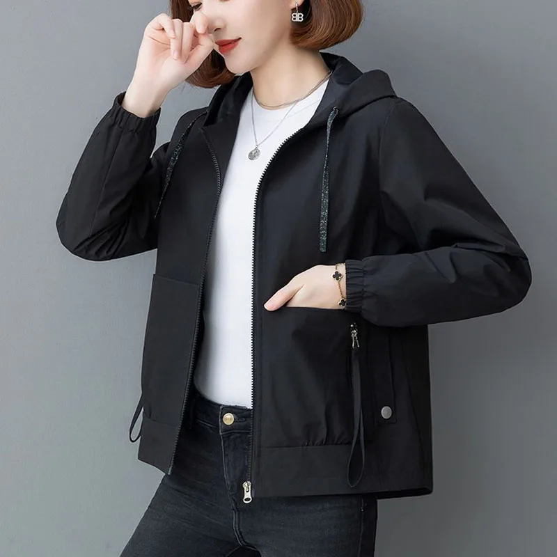 Women Clothes Spring Autumn Short Jacket Top 2024 New Women Windbreaker Korean Loose Casual Hooded Jacket Ladies All-Match Coat