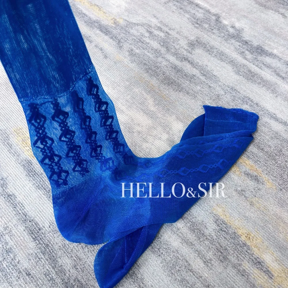 Royal Blue Men Sheer Socks Sexy Ultra Thin Transparent Mid Tube Socks Men Multicolour Elastic Business Socks Man Dress Stockings