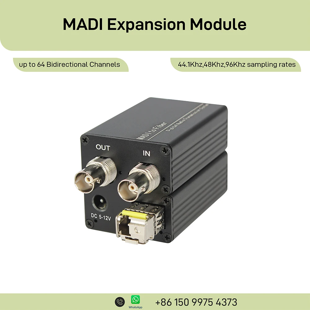MADI Fiber to Coaxial Converter, 64 Channel Bidirectional Audio, Simplex LC SFP up to 10km, MADI Expansion Module, Plug & Play