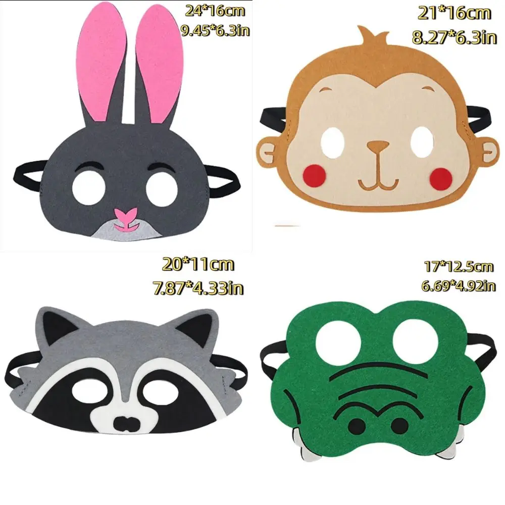 4 pezzi per bambini, maschera per animali in feltro, per bambini, materiale in feltro, mezza maschera per orecchie di animali, design dei cartoni animati
