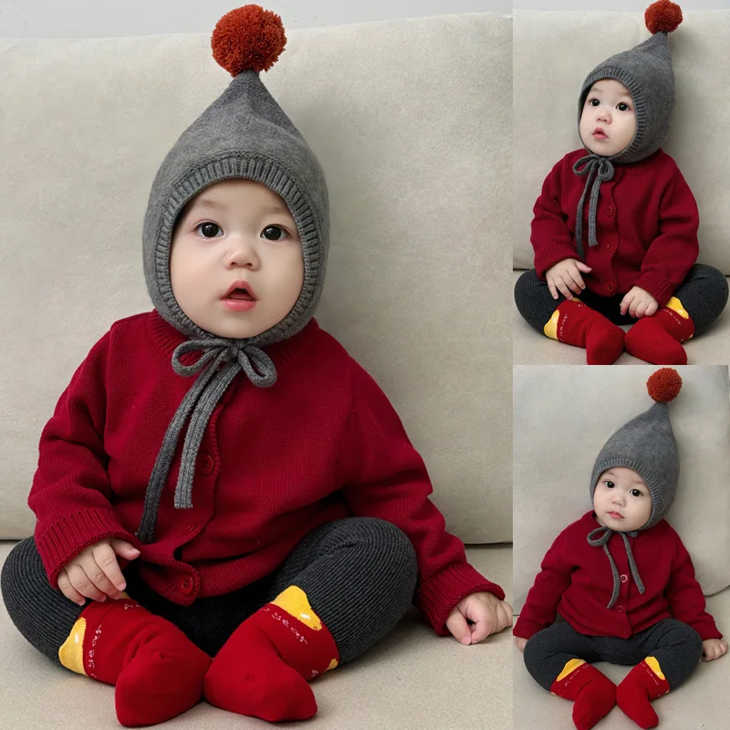 Winter Warm Baby Ear Protection Hat Cute Pompom Ball Toddler Knitted Cap 3-36Month Infant Woolen Crochet Bonnet Children Beanies