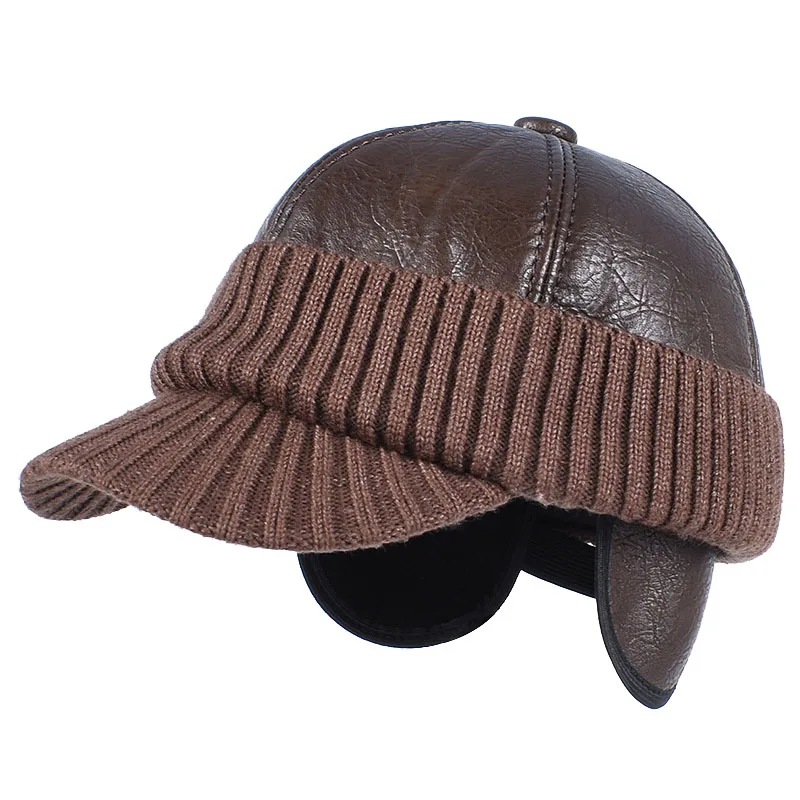 Winter Cap Man Russian Earflap Hat Autumn 2025 Ushanka Outdoor Warm Thick Fleece Lined Dad Hat Knitted Leather Baseball Caps
