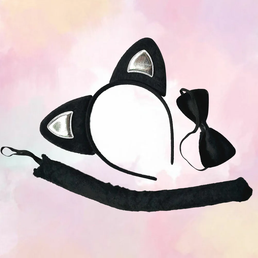 Accesorios para orejas de gato para niños, disfraces de animales, suministros de fiesta de dibujos animados, conjunto de disfraz para niños, tocado de Cosplay, actuación de cola de corbata, 3 uds.