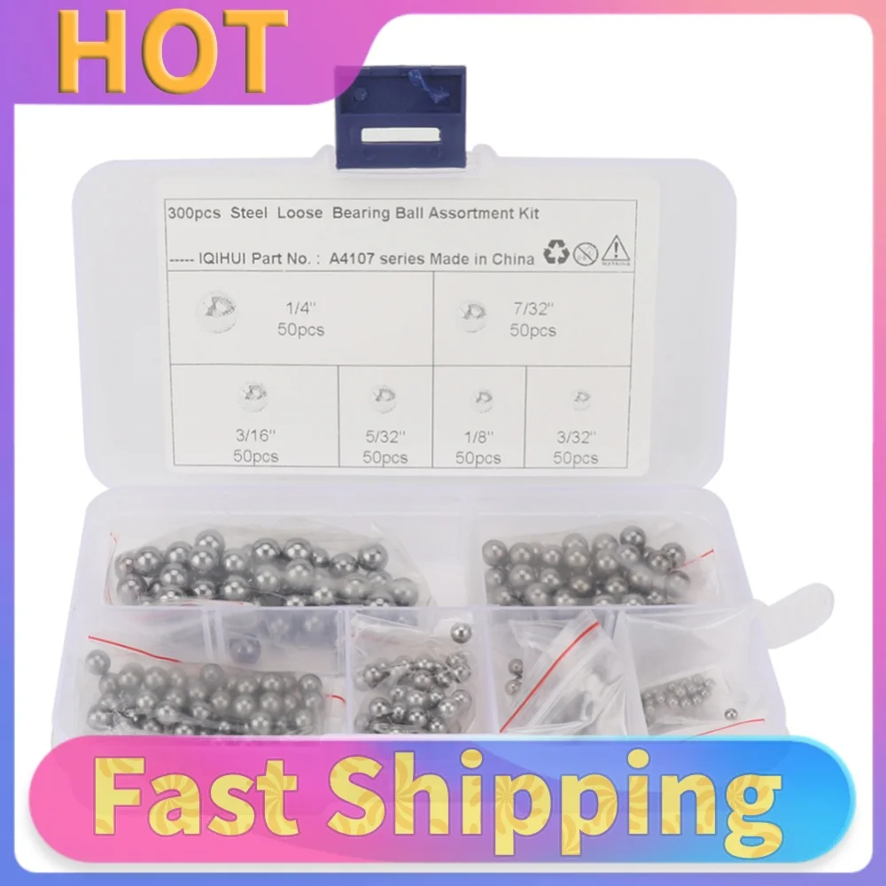 300Pcs Precision Steel Bearing Balls Chrome Steel 2/32 1/8 5/32 3/16 7/32 1/4 Inch Hardness Bearing Ball Grade 25