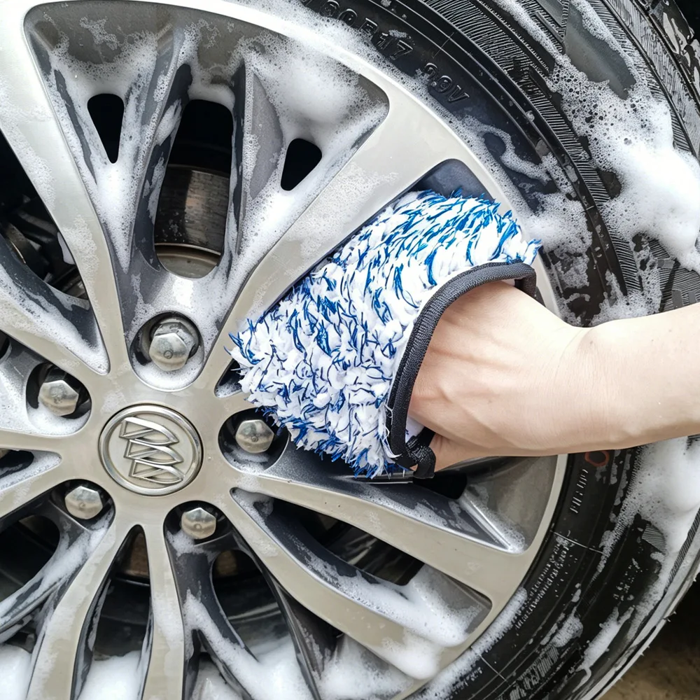 Dual Sided Cleaning Glove Cleaning Cloth Auto Detailing Mitt Car Wash Gloves Dust And Dirt Capture Secure Thumb Strap