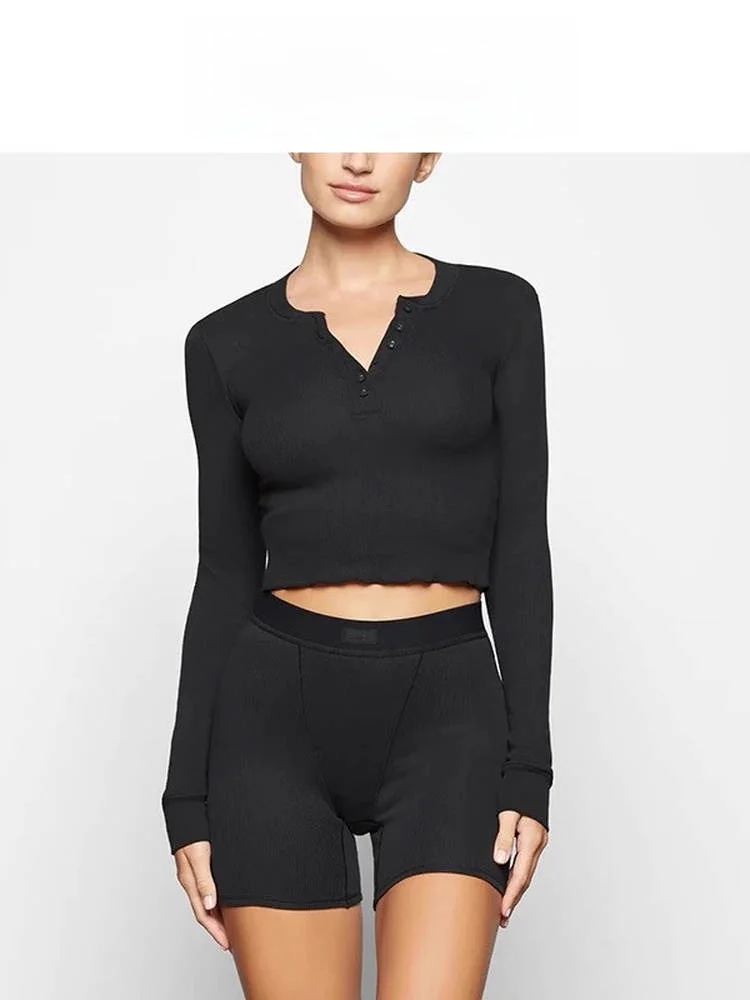 

Sexy Long Sve V-Ne Slimming Pure Color T-irt Bodysuit Kardaian Sle Women's High Waist ort Pants Underwear