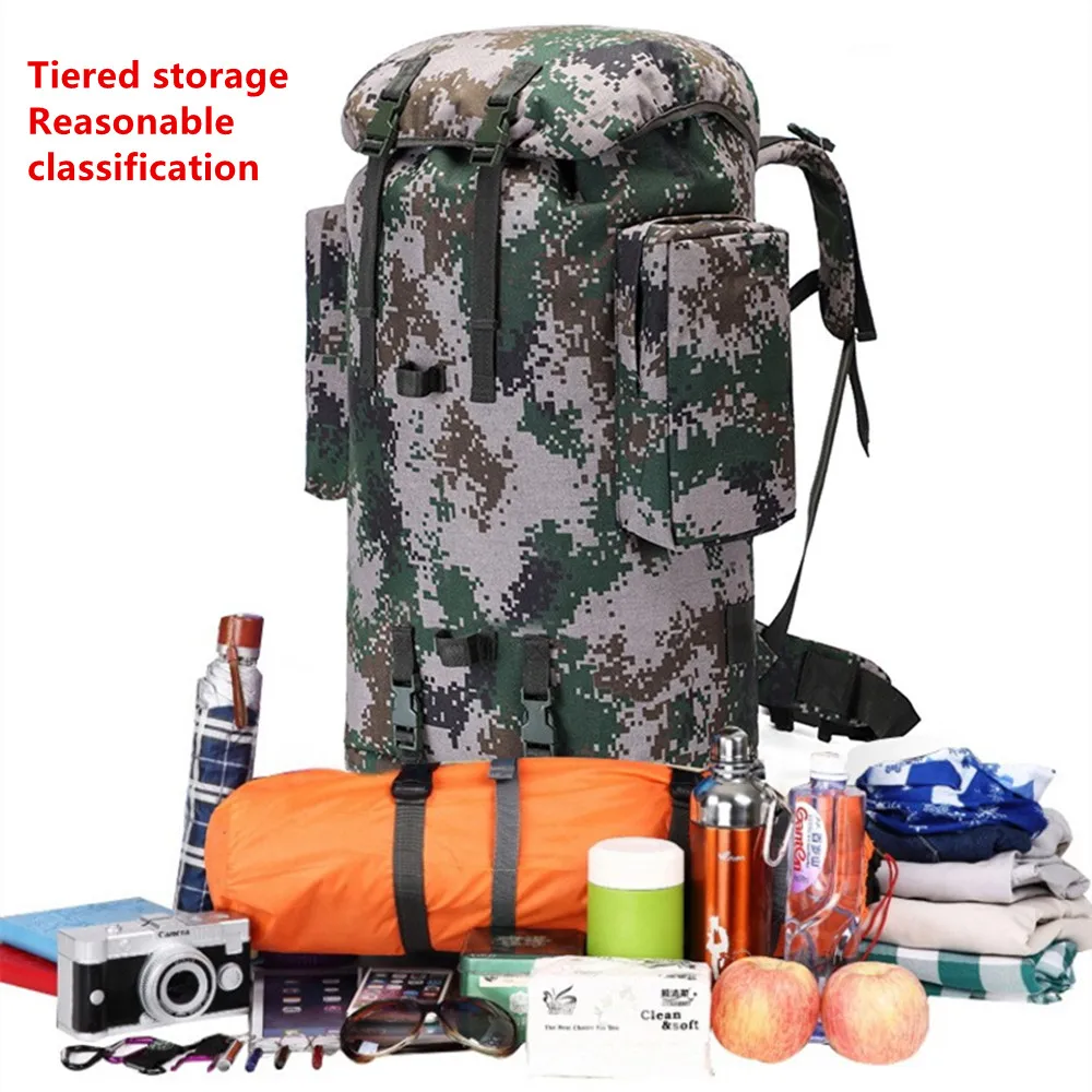 

75L Camouflage Backpack Travel Luggage Outdoor Mountaineering Bag Bracket Knapsack Waterproof Plug In Bggage Laptop Storage Pack