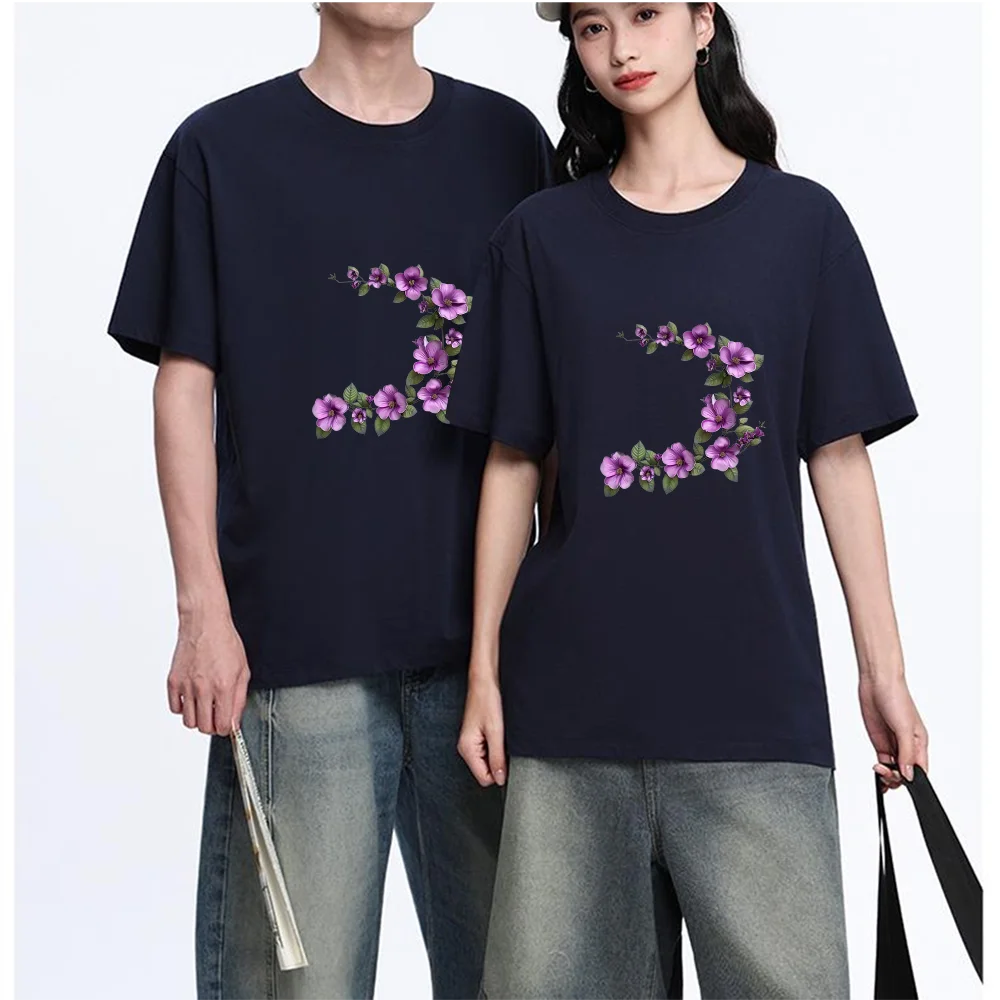 Purple Floral Branch Printed T Shirt Breathable Fabric S-XXL Personalized Custom T Shirt Casual Short Sleeve Tee Aesthetic Graph