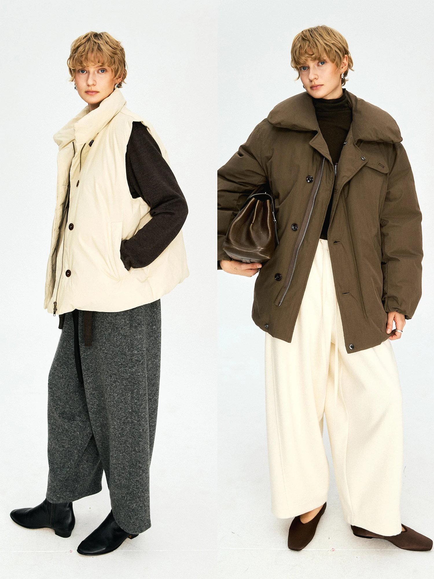 

Пуховая куртка MRS Studios 90 из белого гусиного пуха с воротником-стойкой, средней длины, 2-в-1, с пуховым жилетом, повседневная, на молнии