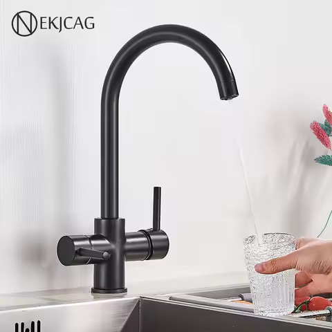 Black Purified Water Kitchen Faucet Hot Cold Mixer Pure Water Filter Faucet Drinking Water Tap Deck Mounted Dual Handles crane