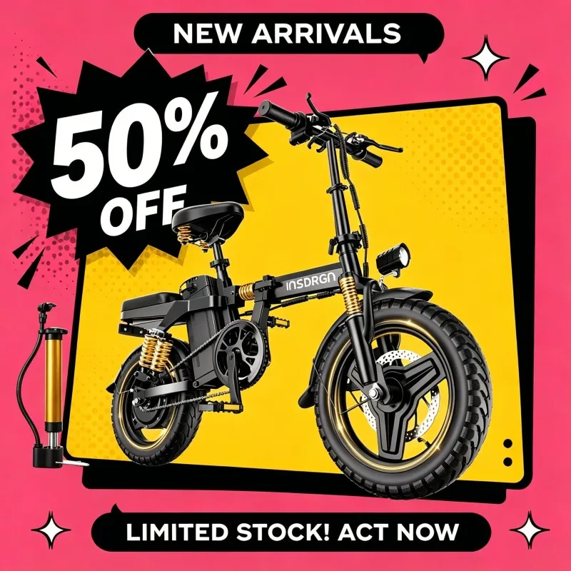 

INSDRGN 14 Inch Folding Electric Bike 1500W Peak Motor 20MPH 48V 16Ah Removable Battery Adult Commuter E-Bike