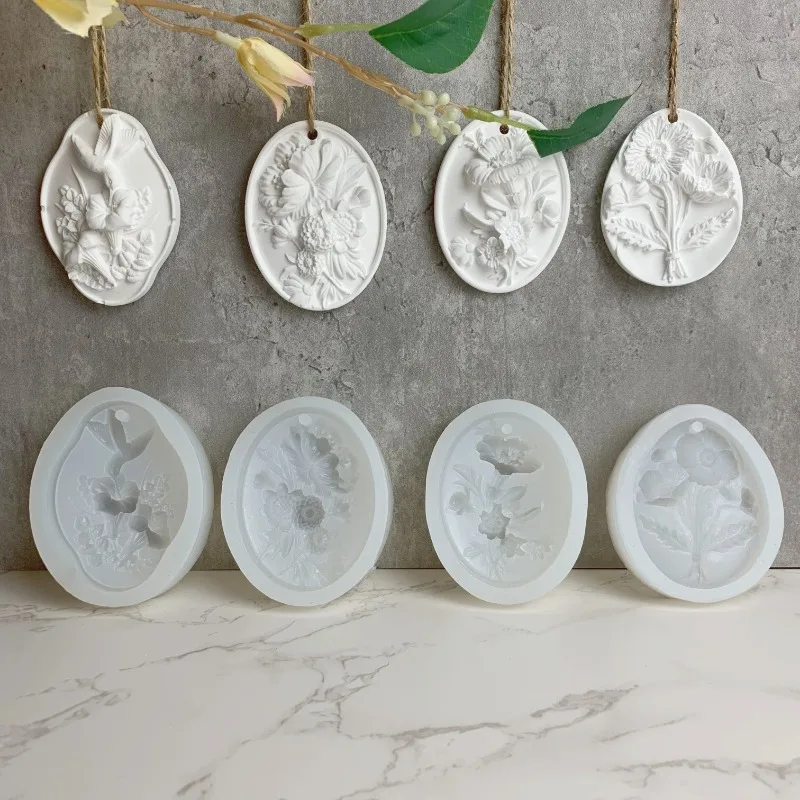 Bird Flower Silicone Mold Handmade Diy Car Aromatherapy Gypsum Pendant Tool Embossed Flower Silicone Mold Handicraft Accessories