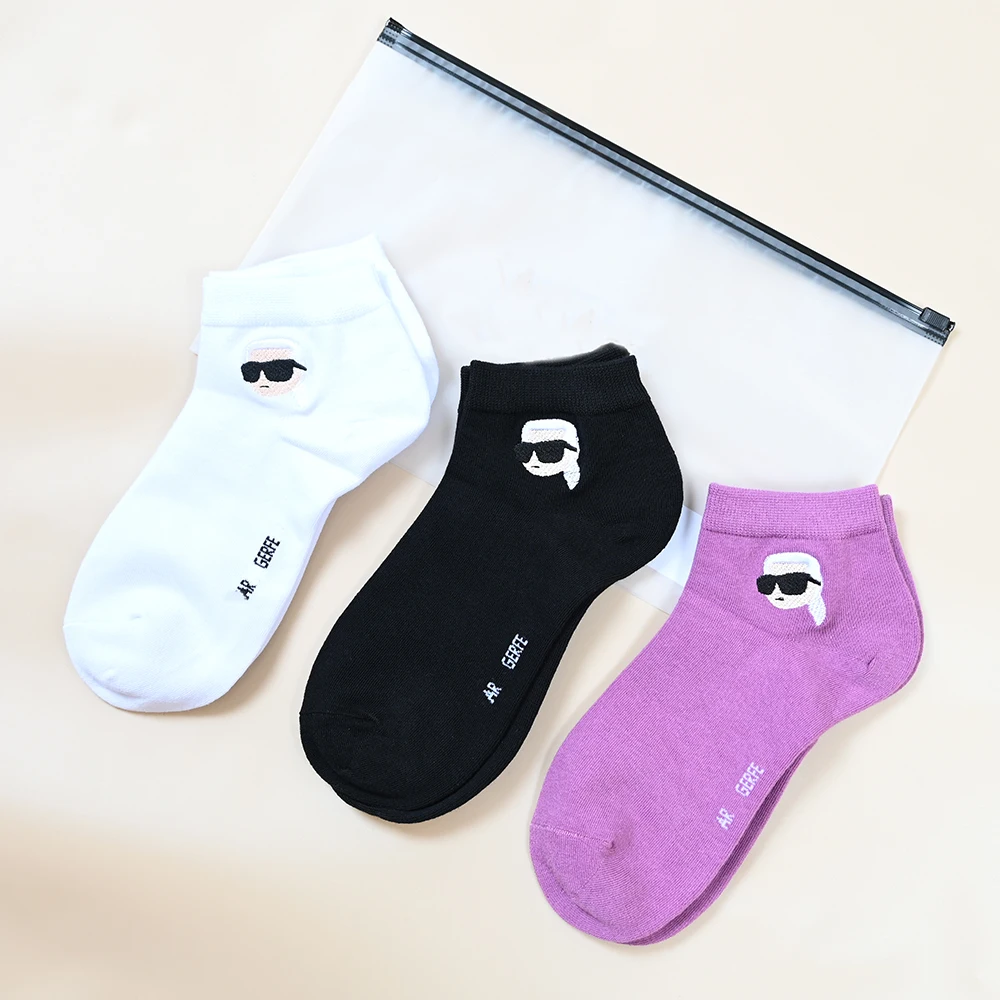 New Style Men Women Embroidered Color Knit Letter Short Boat Socks Invisible Socks Comfortable All Season Personality Design
