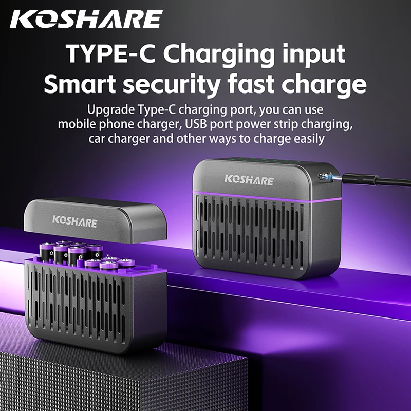 

KOSHARE 12 Slot Li-ion Rechargeable Batteries AA AAA 4255mWh 1100mWh Lithium Battery Charging Set With LED Smart Battery Charger