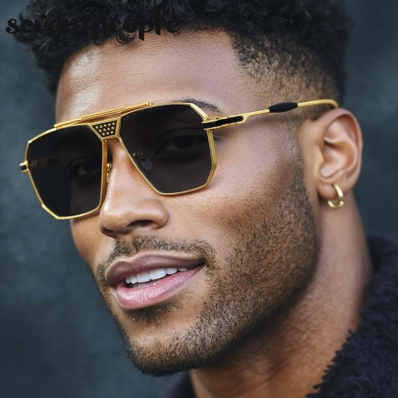 

Vintage Oversized Square Sunglasses Men 2025 Luxury Brand Trendy Steampunk Driving Sun Glasses Retro Metal Frame Shades For Male