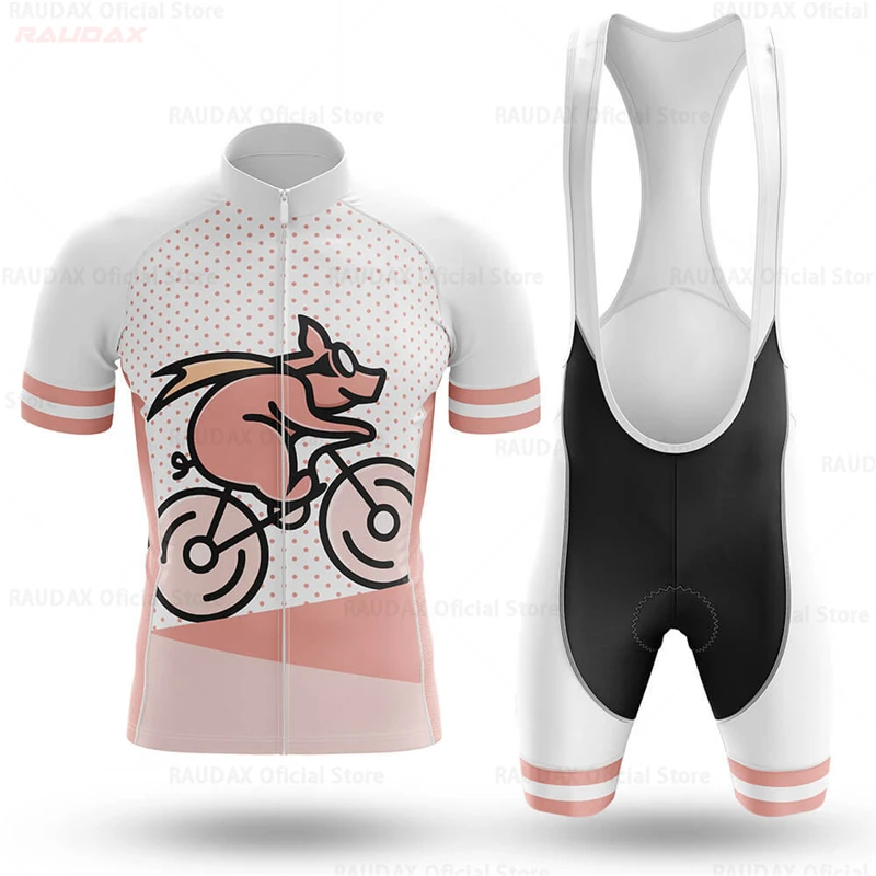 Men's Funny Pig Cartoon Anime Cycling Jersey Set Pink Road Bike Shirts with Bib Shorts MTB Wear - New Cycling Gear