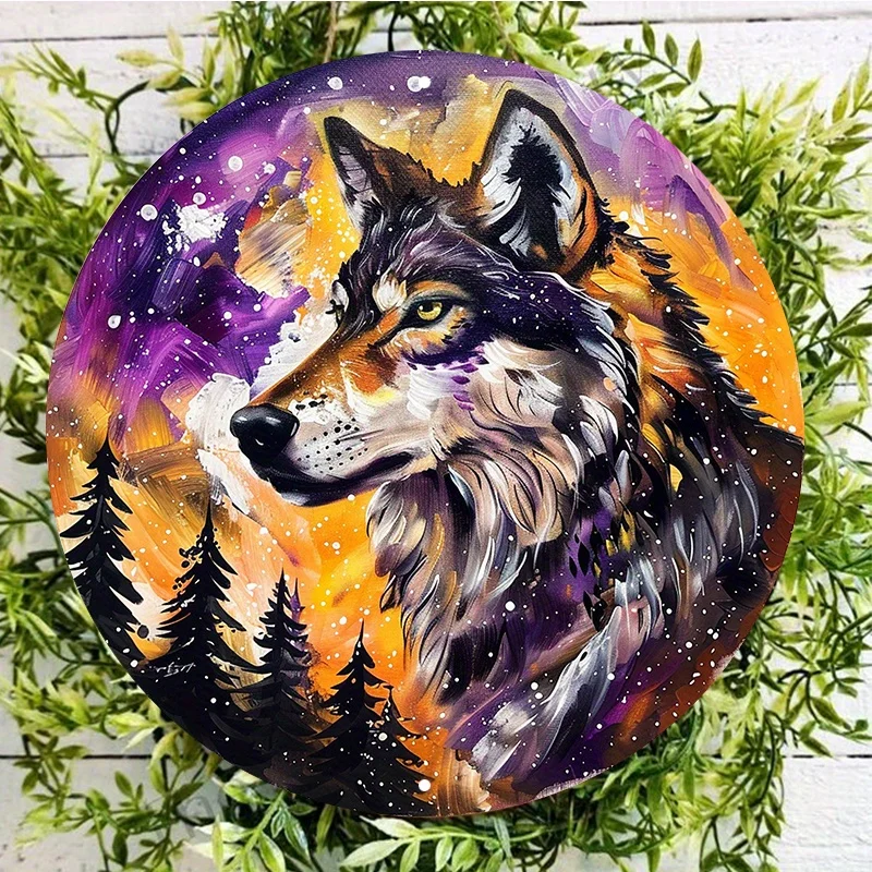 Beautiful Wolf Art Round Aluminum Sign, UV and Scratch Resistant, Easy-Hang, Outdoor and Indoor Decoration, Wall Art, Home Decor