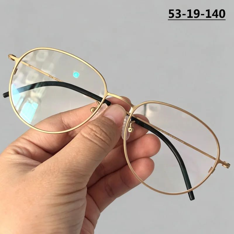 純チタンオーバルメガネフレーム男性女性手作り眼鏡超軽量薄型リムスクリューレス眼鏡高鼻橋眼鏡