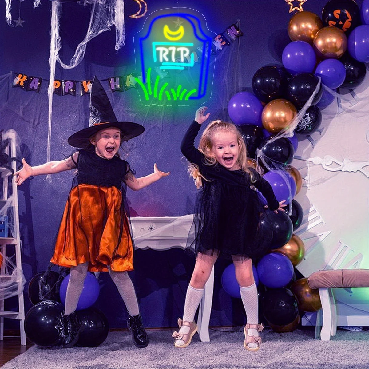 Gravestone Neon Sign LED Dimmable Rip Neon Light Sign Terror Atmosphere for Bedroom Party Shop Restaurant Decor Halloween Gift