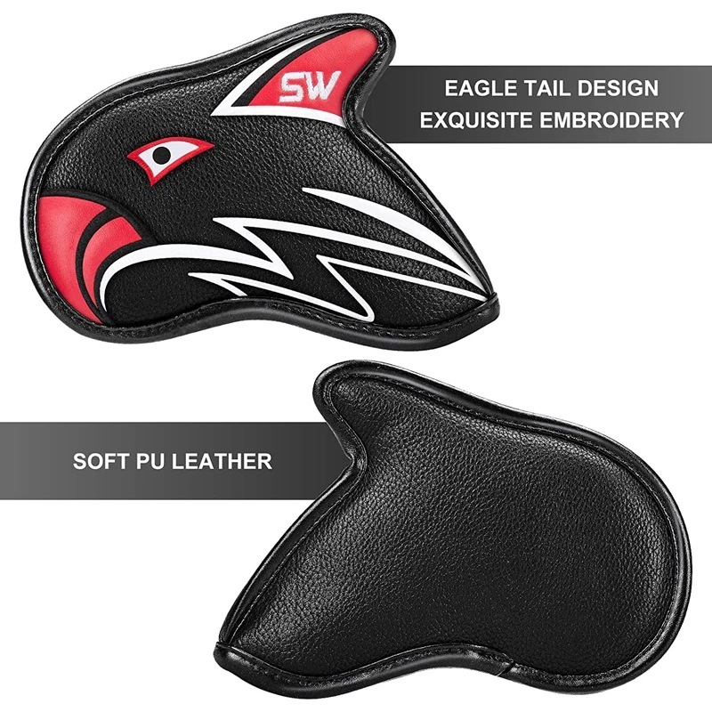 11Pcs/Lot Golf Head Covers For Irons Set Fit Most Clubs Wedge Classic Leather Water Resistant Durable Eagle Tail Design